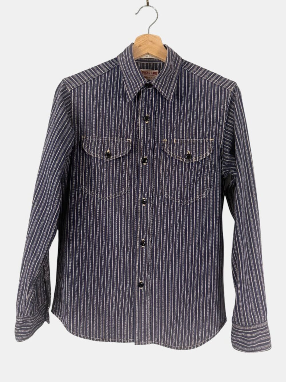 Sugar Cane Striped Work Shirt Japan Heritage Button Up Preowned 18.5 P2P